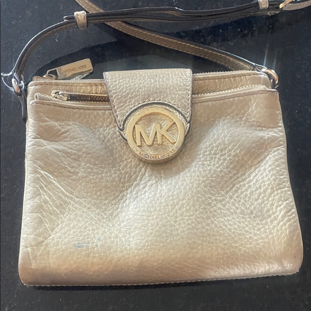 Michael Kors Gold Pebbled Leather Crossbody Bag